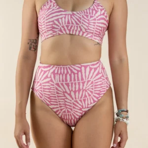 Reversible High Waist Bottom - Pink Foliage / Burnt Orange