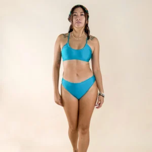 Reversible Mid Waist Bottom - Blue Flowers / Bondi Blue